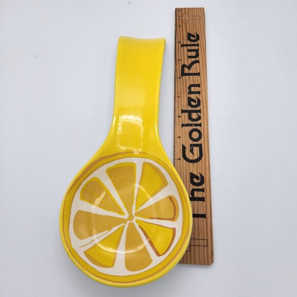 Trina Turk Ceramic Lemon Design Spoon Rest 8.5" Yellow & White Hand Wash Recomme - Picture 3 of 4